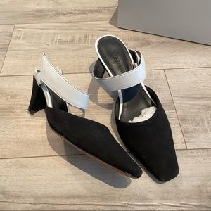 Neous suede and leather heels